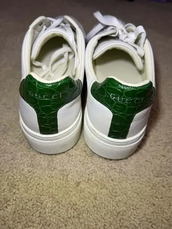 Gucci Women's Ace Platform Sneakers with Web Stripe and Green Croc Trim size 40 - Picture 2 of 8